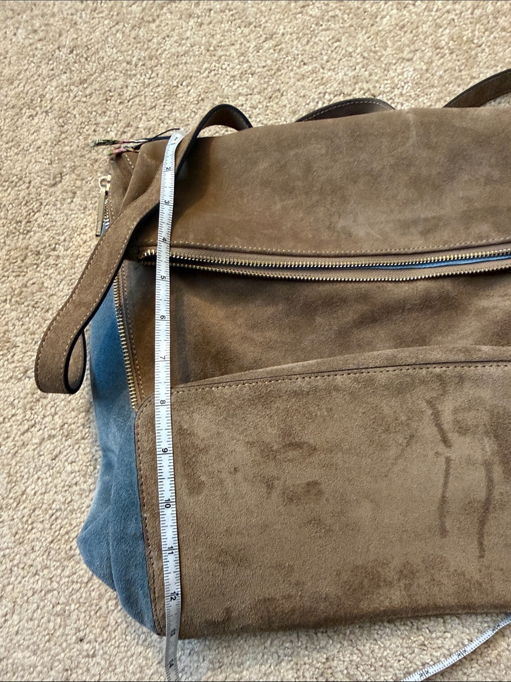 Lipault Paris Suede Fold-Over Backpack Bag in Brown and Blue - Picture 16 of 16